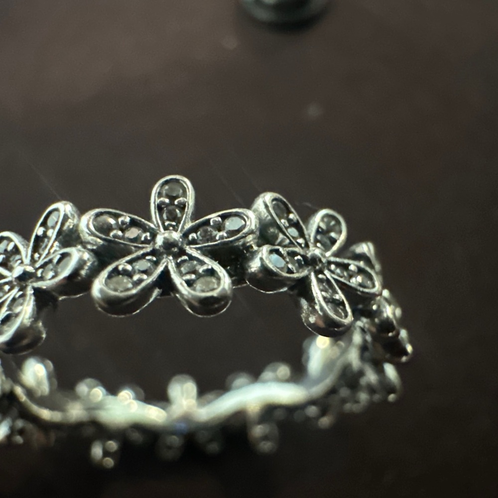 Pandora Silver Floral Ring with Intricate Petal Design